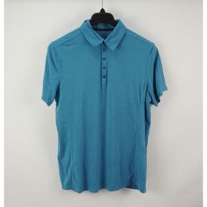 Hylete Performance Polo Shirt Men's Large Slim Short Sleeve Light Blue‎ Striped